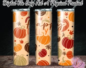 Archivo digital - Happy Fall Yall, Vaso de calabaza, Plantilla PNG delgada de 20 oz recta