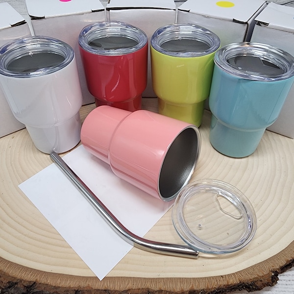 2oz Sublimation Shot Tumbler, with Straw and Shrink Wrap