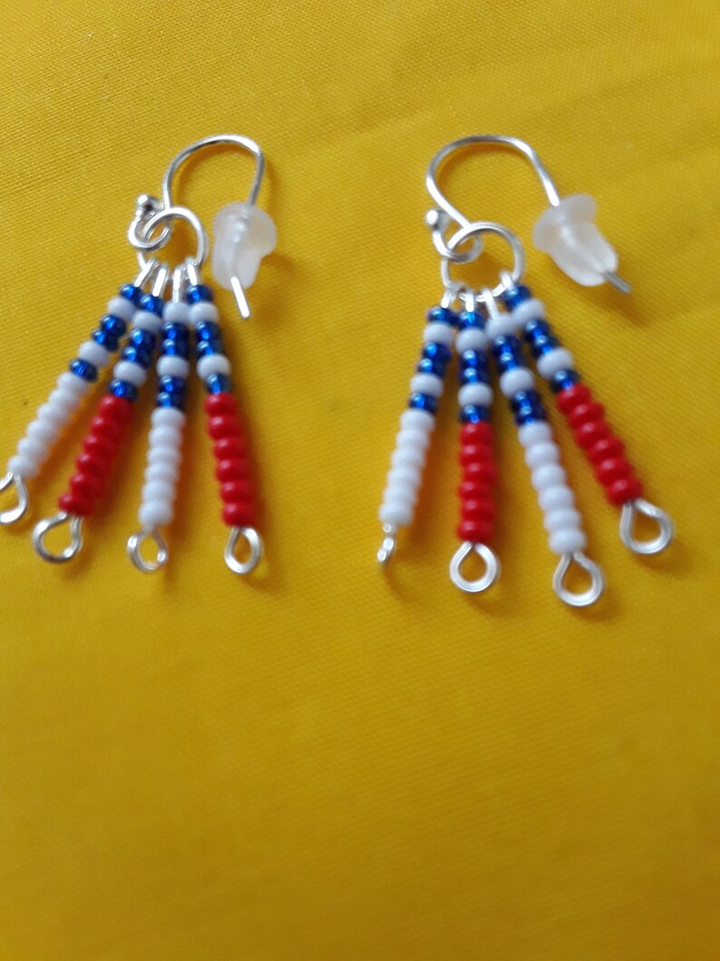 US Flag Earrings USA Beaded Earrings Red White & Blue Flag Etsy
