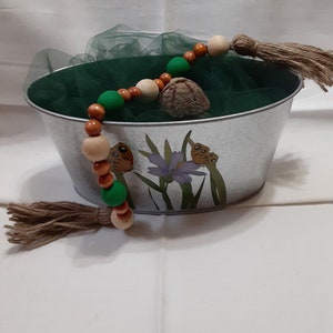 Farmhouse Beads with Tassels, Farmhouse Bead Garland, Wood Bead Garland, Tiered Tray Decor, Jute Tassel. Handmade in MI, Non-Toxic Paint.