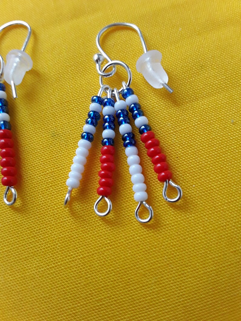 US Flag Earrings USA Beaded Earrings Red White & Blue Flag Etsy