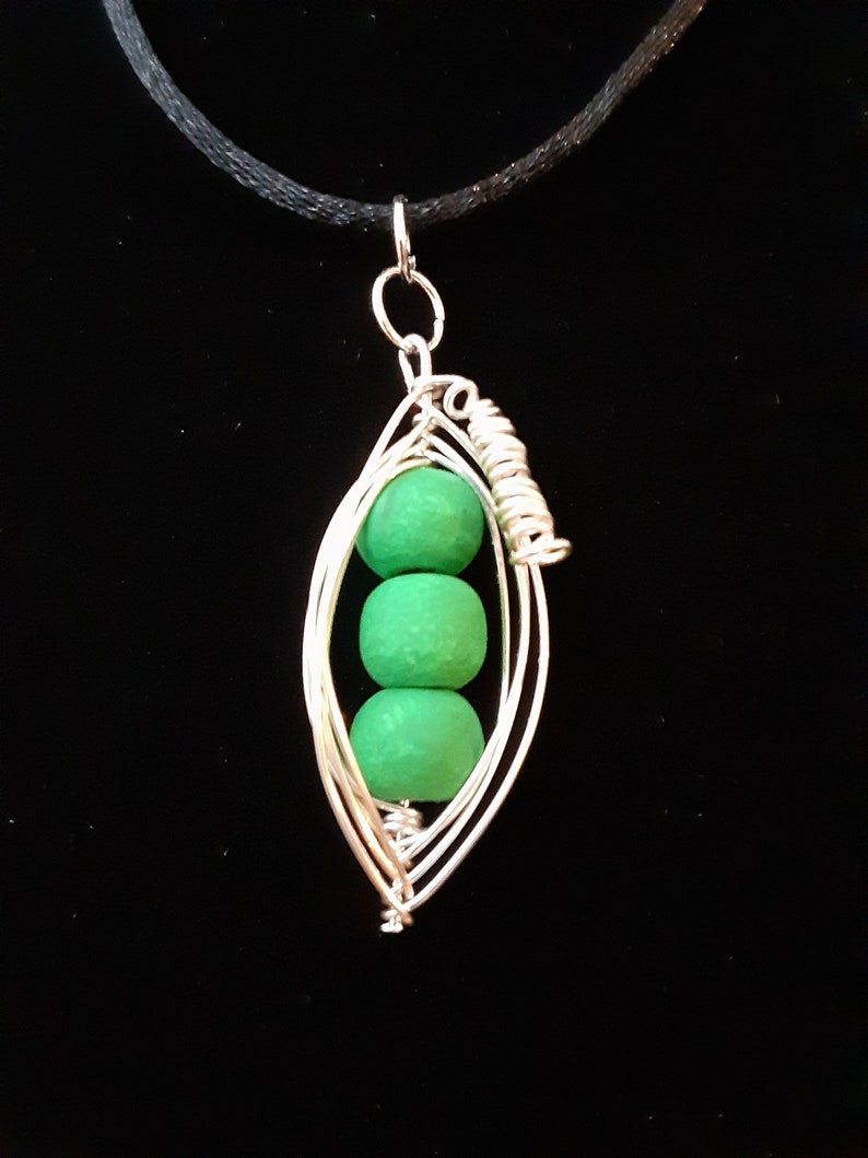 Peas In A Pod Necklace Green Bead Jewelry Hand Painted Etsy