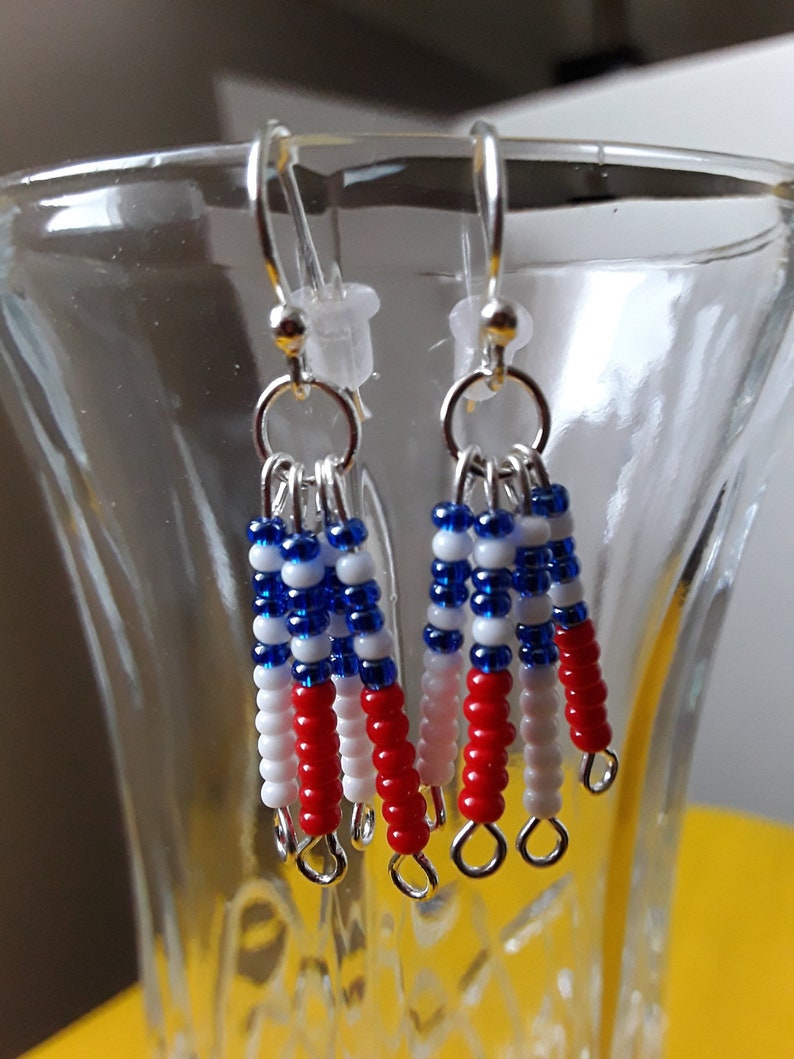 US Flag Earrings USA Beaded Earrings Red White & Blue Flag Etsy