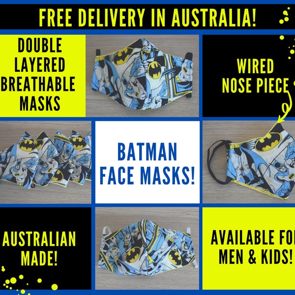 Soft fabric eco Super Hero reusable washable face masks for adults and kids / Australian handmade / Batman