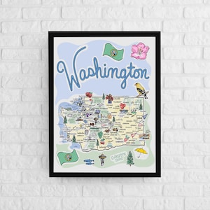 Washington Art, Washington Map, Washington Poster, Unframed, State Map Poster