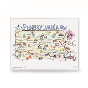 Pennsylvania Map, Pennsylvania Print, Pennsylvania Art, Unframed, Printed on watercolor paper