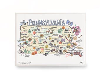 Pennsylvania Map, Pennsylvania Print, Pennsylvania Art, Unframed, Printed on watercolor paper
