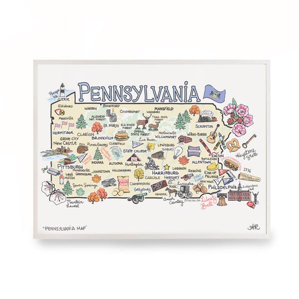 Pennsylvania Map, Pennsylvania Print, Pennsylvania Art, Unframed, Printed on watercolor paper