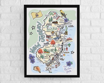 New Jersey Art, New Jersey Map, New Jersey Poster, Unframed, State Map Poster