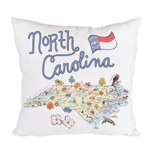North Carolina Map Pillow, 18&quot; x 18&quot; North Carolina Pillow, North Carolina State Map Pillow, Indoor/Outdoor Pillow