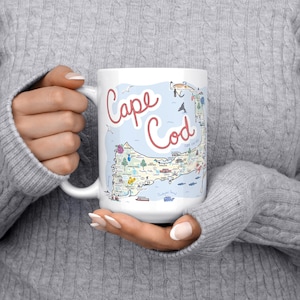 Cape Cod Map Mug: 15 oz Ceramic Coffee Cup