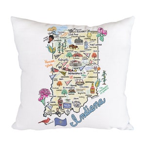 Indiana Map Pillow, 18&quot;x18&quot; Indiana Pillow, Indiana State Map Pillow, Indoor/Outdoor Pillow
