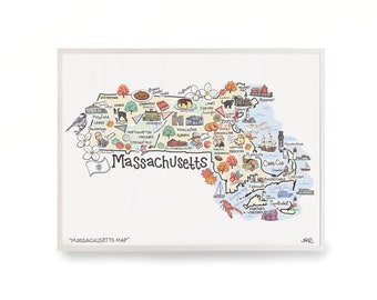 Massachusetts Map Art Print: Signed Watercolor Illustration