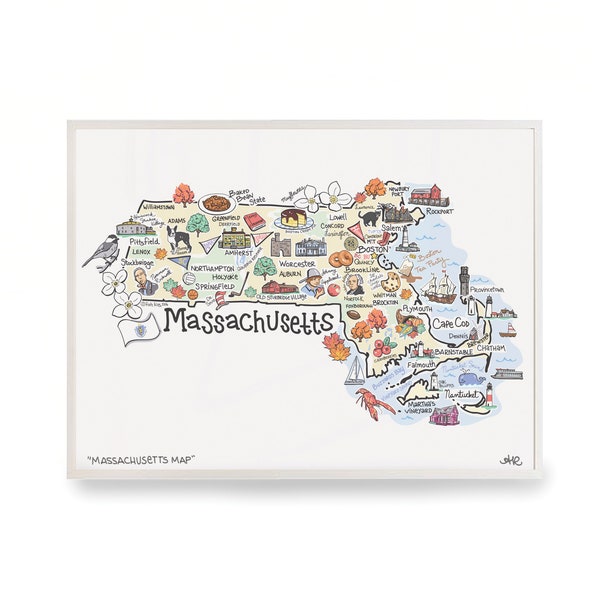 Massachusetts Map Art Print: Signed Watercolor Illustration