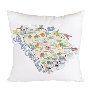 South Carolina Map Pillow, 18&quot;x18&quot; South Carolina Pillow, South Carolina State Map Pillow, Indoor/Outdoor Pillow