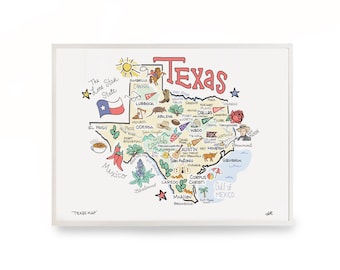 Texas Map Art, Texas Map, Texas Print, Unframed, Printed on watercolor paper