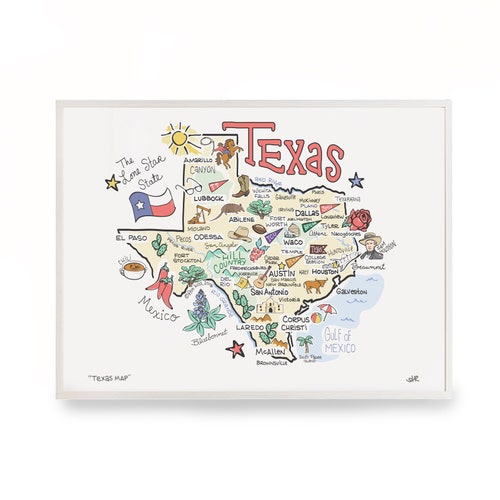 Texas Map Art Texas Map Texas Print Unframed Printed on - Etsy