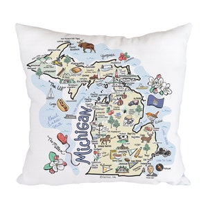 Michigan Map Pillow, 18"x18" Michigan Pillow, Michigan State Map Pillow, Indoor/Outdoor Pillow