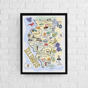 Illinois Art, Illinois Map, Illinois Poster, Unframed, State Map Poster