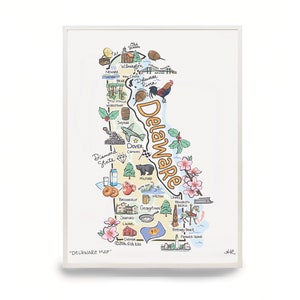 Delaware Art, Delaware Map, Delaware Print, Unframed, Print Signed by Artist, Printed on watercolor paper