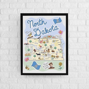 North Dakota Art, North Dakota Map, North Dakota Poster, Unframed, State Map Poster