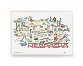 Nebraska Map Art, Nebraska Map, Nebraska Print, Unframed, Printed on watercolor paper