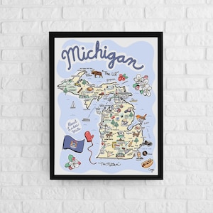 Michigan Art, Michigan Map, Michigan Poster, Unframed, State Map Poster