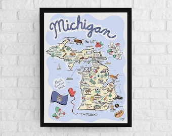 Michigan Art, Michigan Map, Michigan Poster, Unframed, State Map Poster