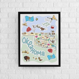 Oklahoma Art, Oklahoma Map, Oklahoma Poster, Unframed, State Map Poster