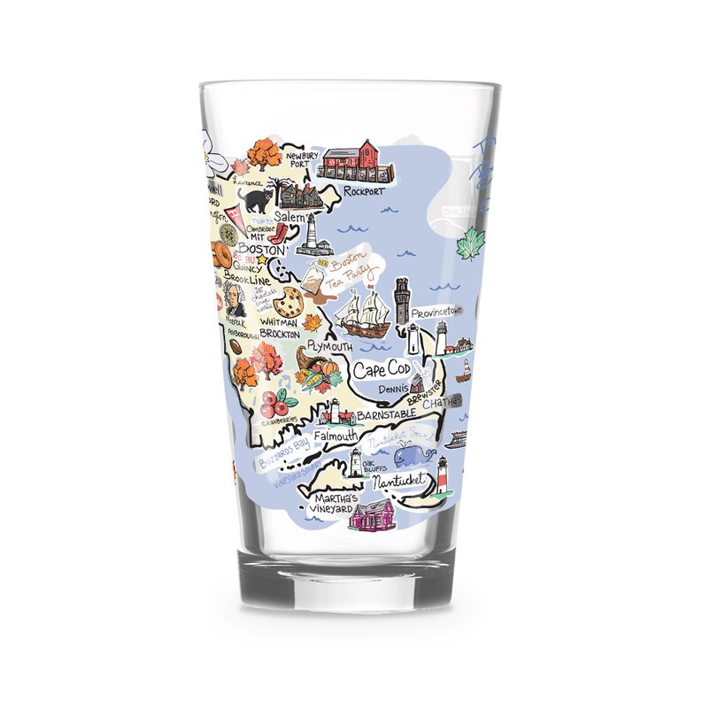 Massachusetts Drinking Glass Massachusetts Gift Massachusetts Glass Massachusetts Drinkware