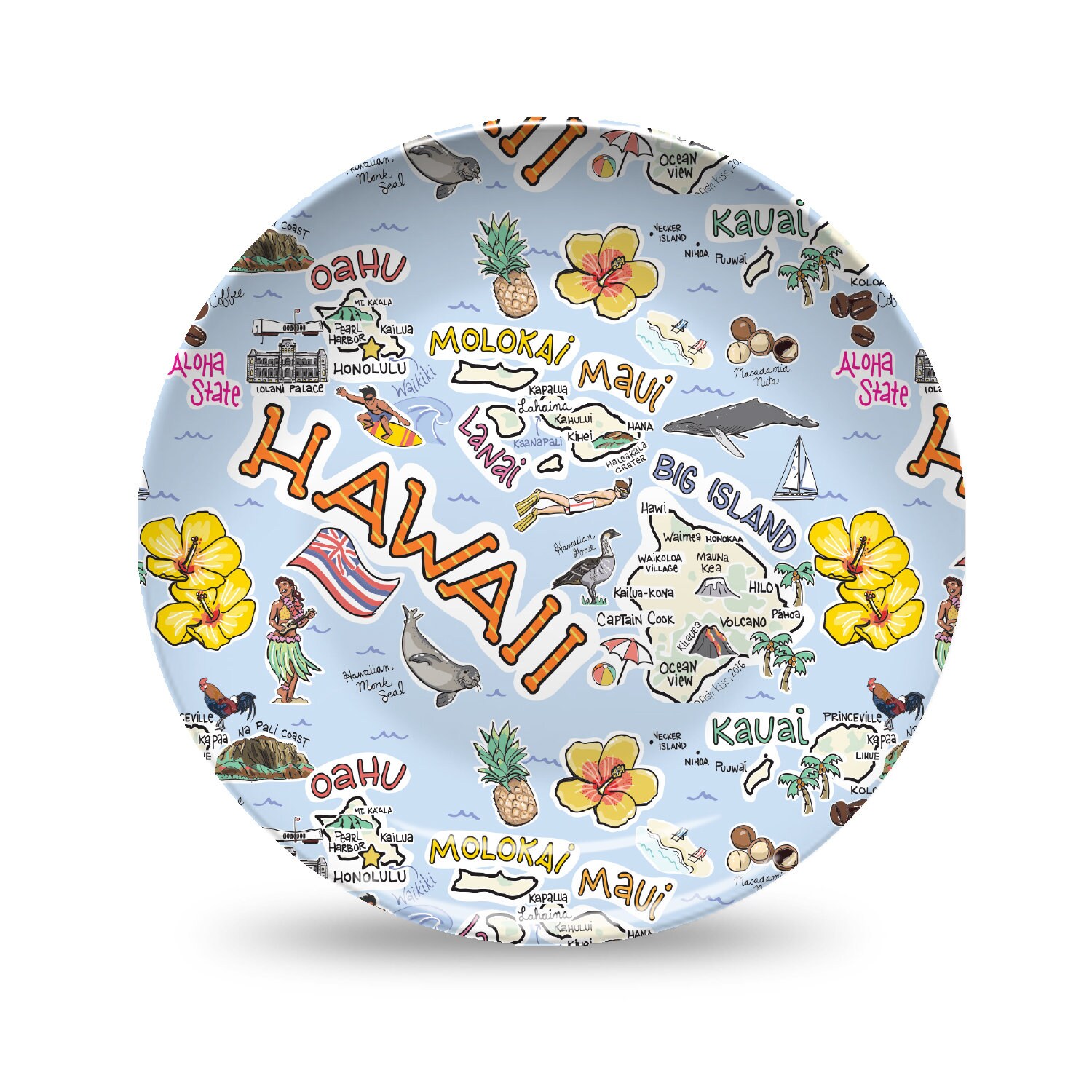 Hawaii Plate Hawaii Plastic Plate Hawaii State Map Plastic Etsy