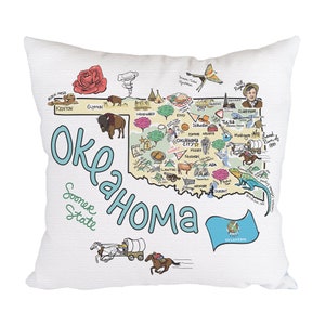 Oklahoma Map Pillow, 18" x 18" Oklahoma Pillow, Oklahoma State Map Pillow, Indoor/Outdoor Pillow