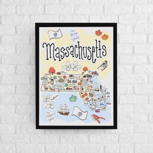 Massachusetts Art, Massachusetts Map, Massachusetts Poster, Unframed, State Map Poster