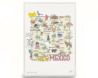 New Mexico Map, New Mexico Print, Unframed, Printed on watercolor paper