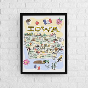 Iowa Art, Iowa Map, Iowa Poster, Unframed, State Map Poster