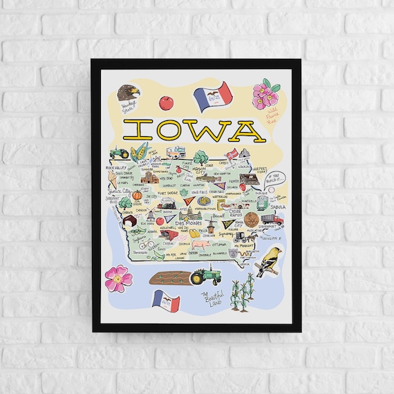 Iowa Art, Iowa Map, Iowa Poster, Unframed, State Map Poster - Etsy