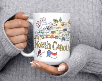 Customizable North Carolina Map Coffee Mug: NC State Souvenir Gift