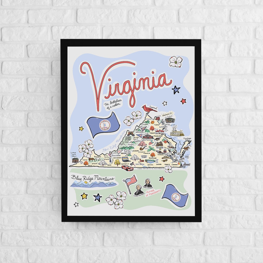 Virginia Art, Virginia Map, Virginia Poster, Unframed, State Map Poster