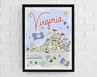 Virginia Map Art Print: Illustrated State Poster