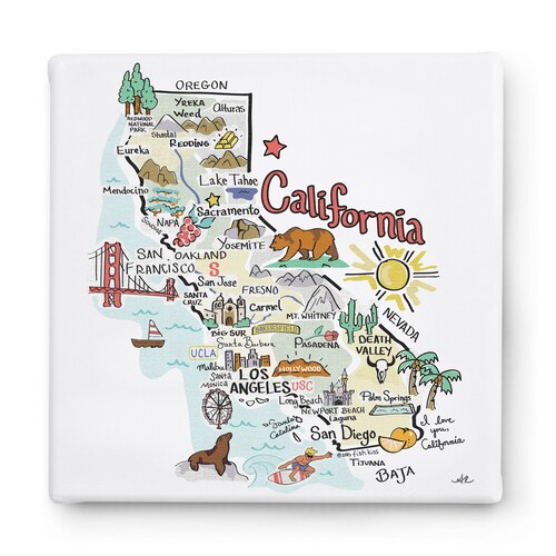 California Art on Square Canvas California Map Canvas Art Etsy