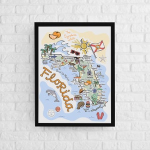 Florida Art, Florida Map, Florida Poster, Unframed, State Map Poster