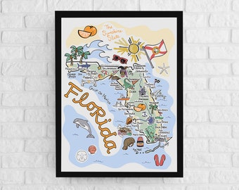Florida Art, Florida Map, Florida Poster, Unframed, State Map Poster