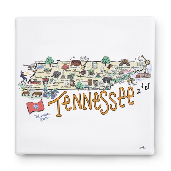 Tennessee Art on Square Canvas, Tennessee Map Canvas Art, Tennessee Print for Wall, Available in all 50 States, State Art, State Prints