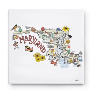 Maryland Art on Canvas, Maryland Map Canvas Art, Maryland Print for Wall, Available in all 50 States, State Art, State Prints