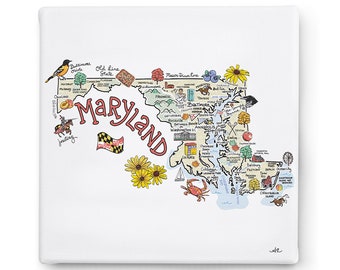 Maryland Art on Canvas, Maryland Map Canvas Art, Maryland Print for Wall, Available in all 50 States, State Art, State Prints