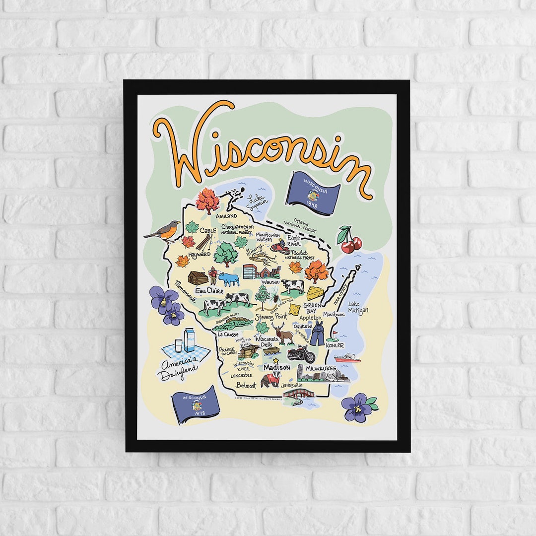 Wisconsin Art Map Poster: Colorful State Illustration - Etsy