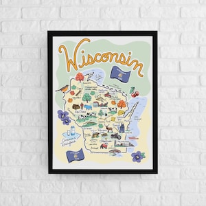 Wisconsin Art, Wisconsin Map, Wisconsin Poster, Unframed, State Map Poster