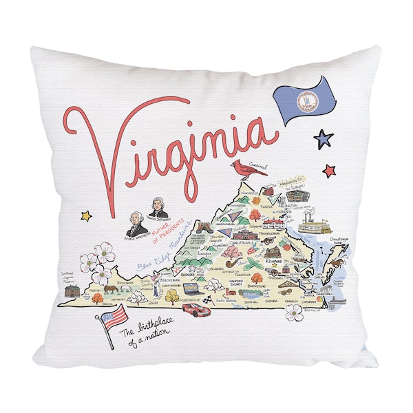 Virginia Map Pillow, 18x18 Virginia Pillow, Virginia State Map Pillow, Indoor/Outdoor Pillow