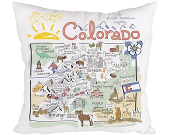 Colorado Map Pillow, 18&quot;x18&quot; Colorado Pillow, Colorado State Map Pillow, Indoor/Outdoor Pillow