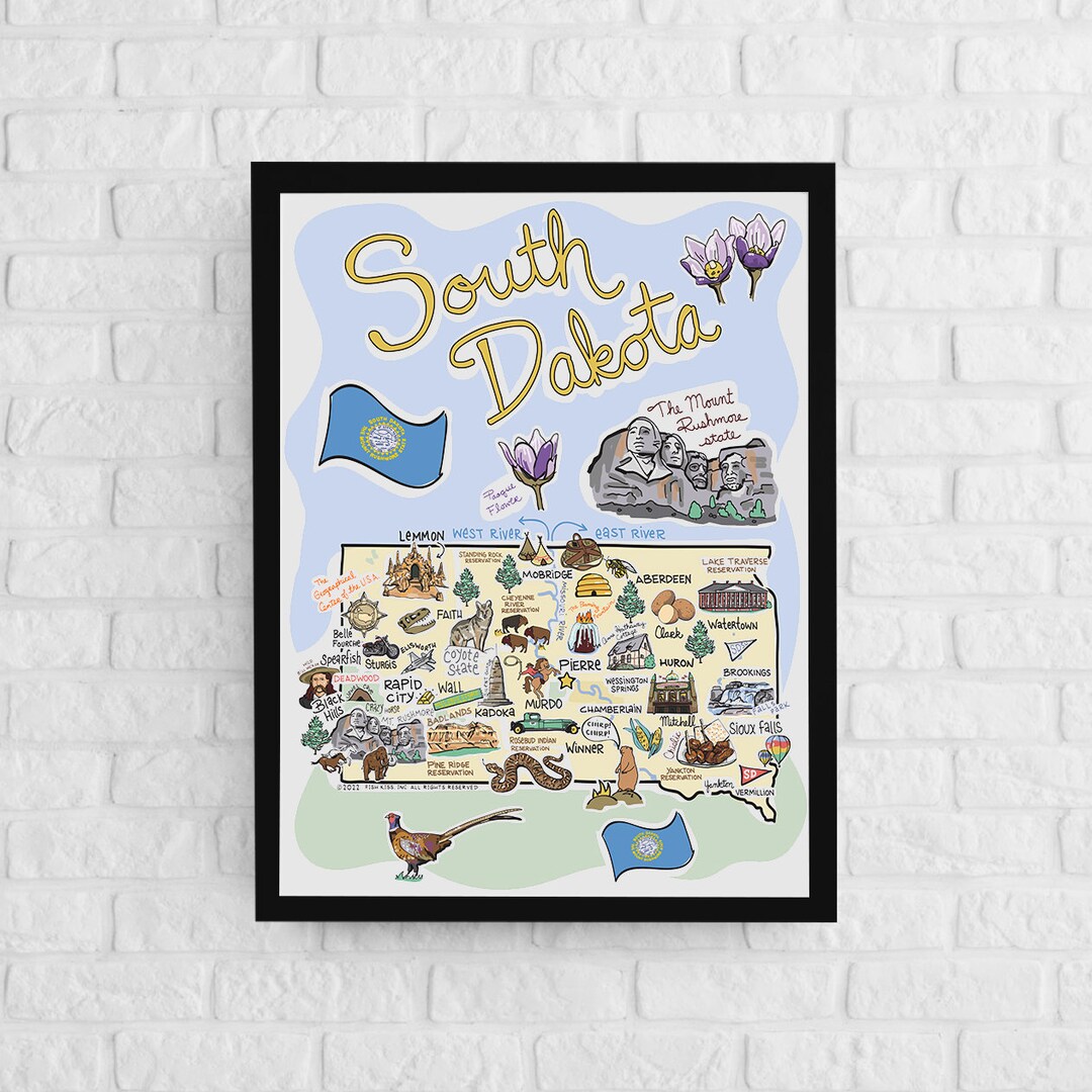 South Dakota Art, South Dakota Map, South Dakota Poster, Unframed ...